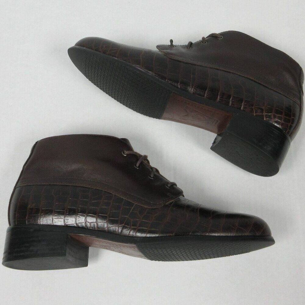 ARIAT‎ Croc Embossed Brown Leather Ankle Boots Womens Sz 8.5 Shoes 17425 Bootie